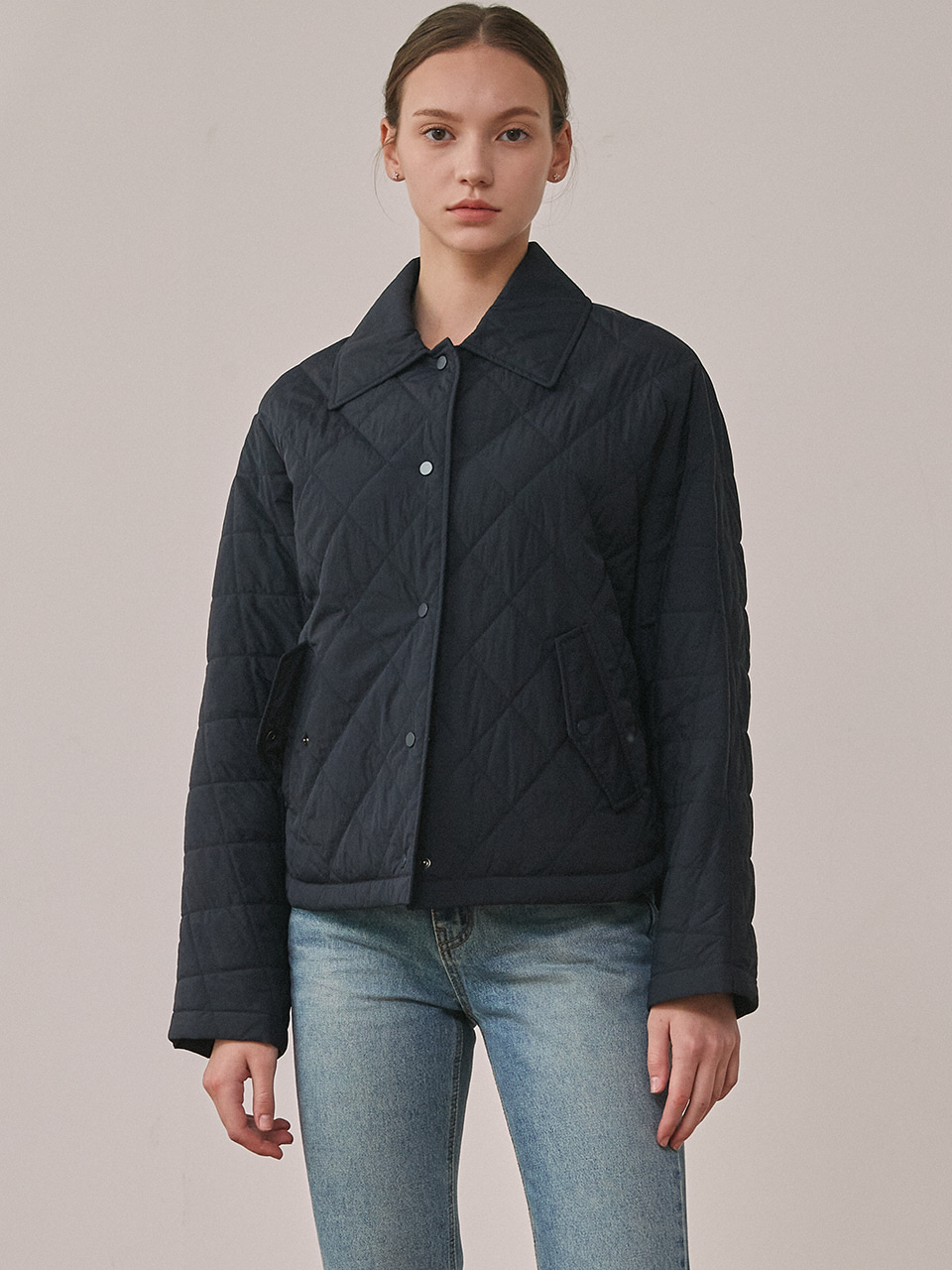 QUILTED SHORT PADDING JACKET [Beige] [Navy]