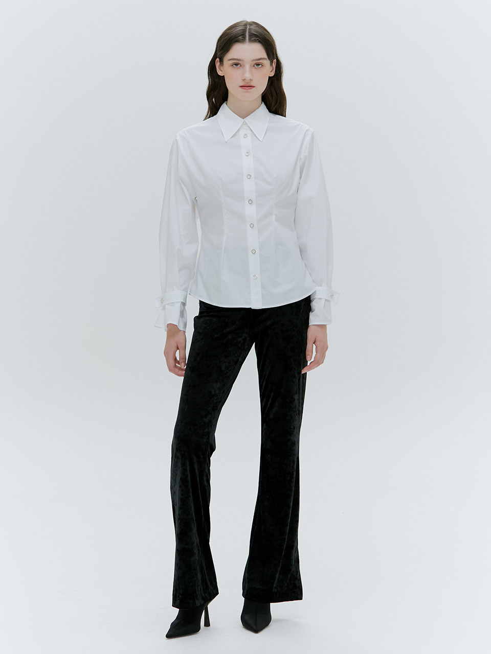 HACIE - RING BUTTON POINTED COLLAR SHIRTS [2 COLOR]