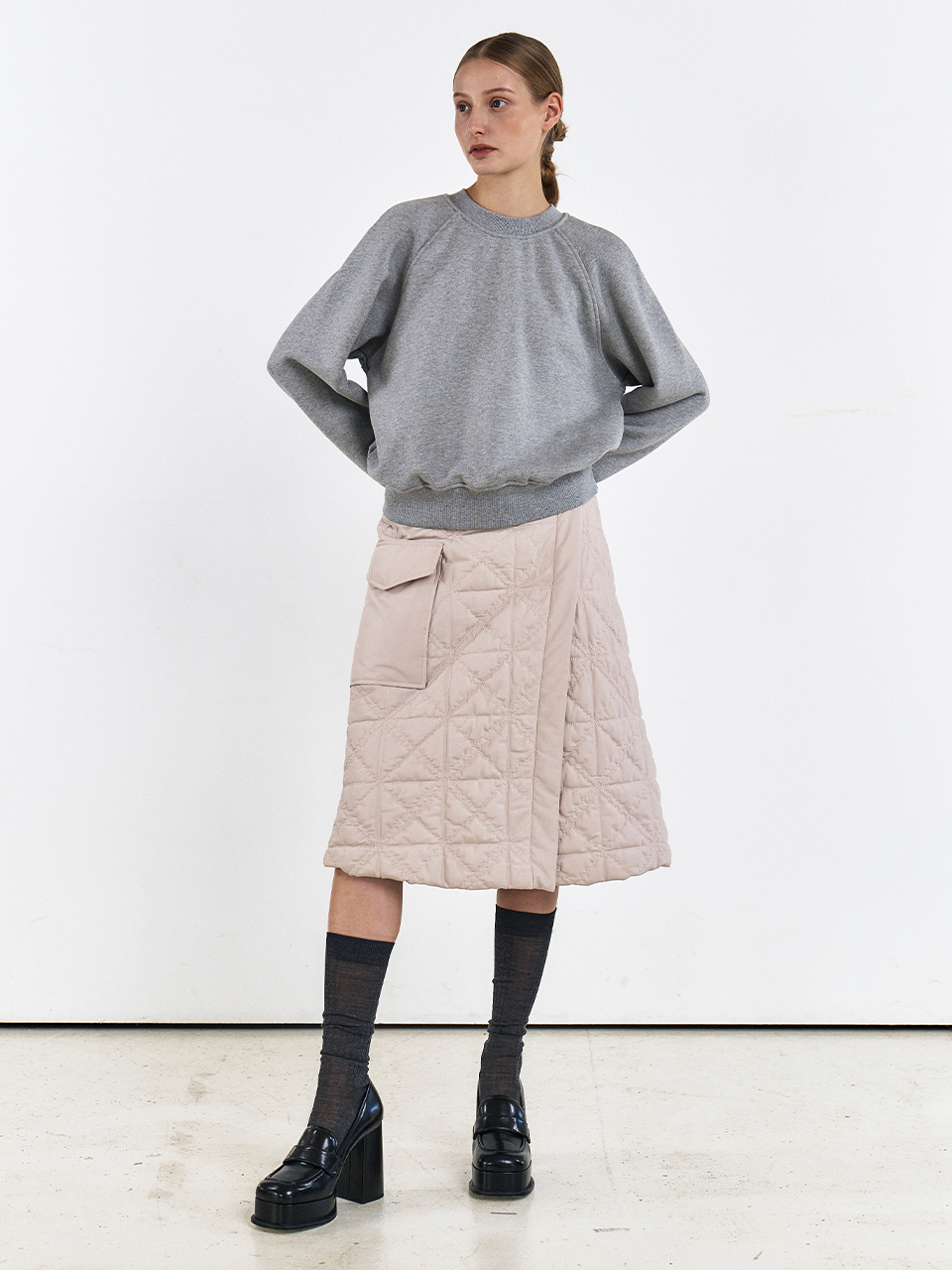 HACIE - EMBROIDERY PADDING WRAP SKIRT [3COLOR]