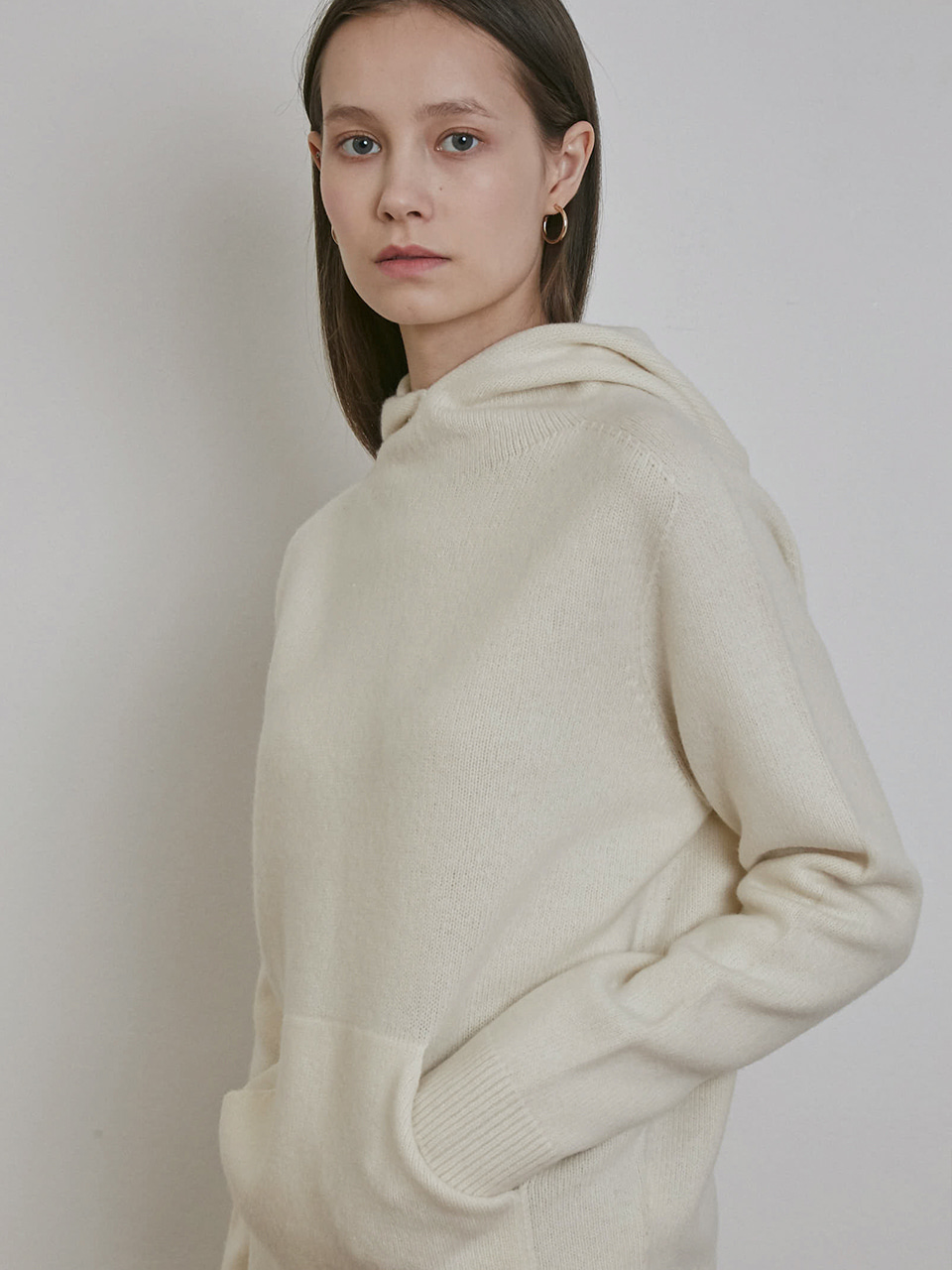 HACIE - CASHMERE HOODED SWEATER [IVORY][GREY][CHARCOAL]