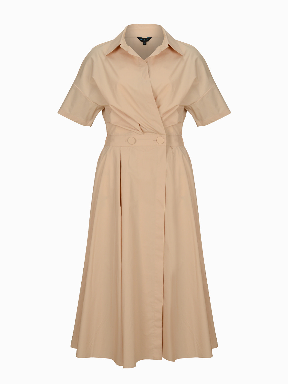 HACIE - FLARED WRAP DRESS WITH SHIRT COLLAR [베이지]