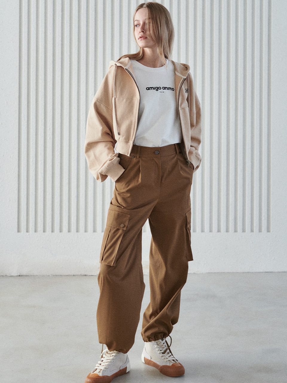 HACIE - CARGO PANTS WITH BINDING DETAIL [3COLOR]