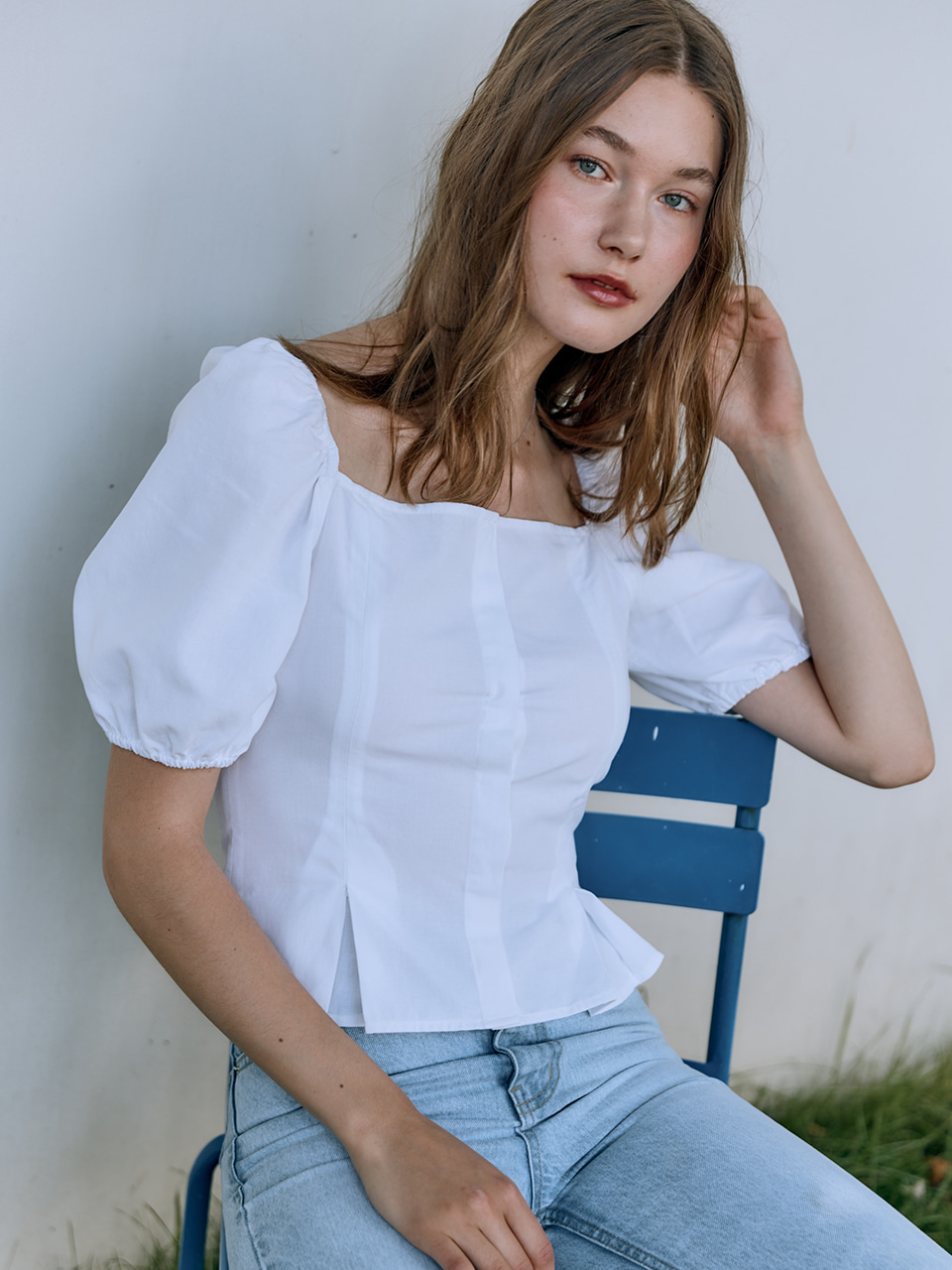 HACIE - BUSTIER PUFF-SLEEVE TOP [WHITE]