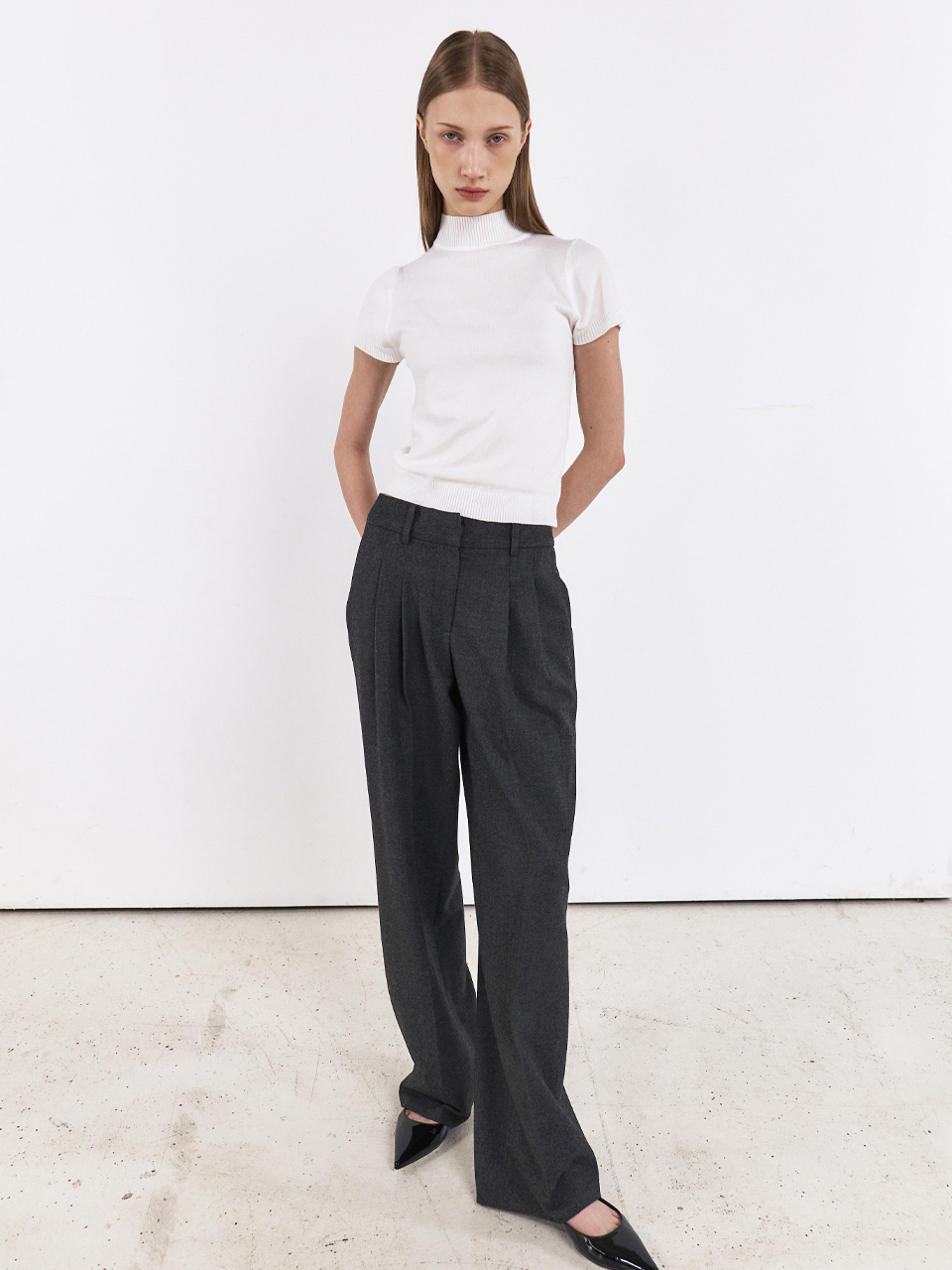 HACIE - TAILORED OVER FIT WOOL PANTS [CHARCOAL]