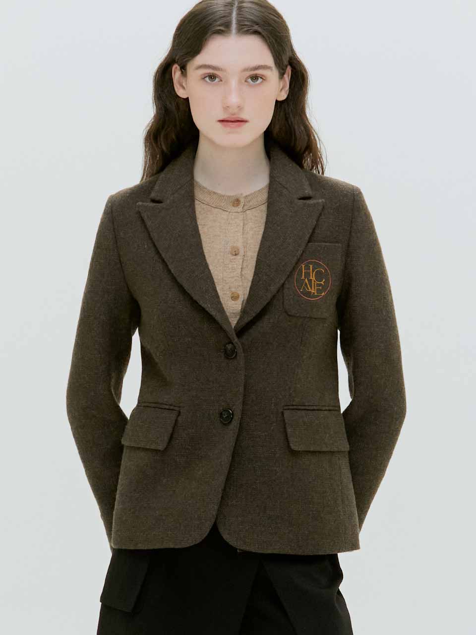 HACIE - CLASSIC TWO BUTTON WOOL JACKET [FRENCH BROWN]