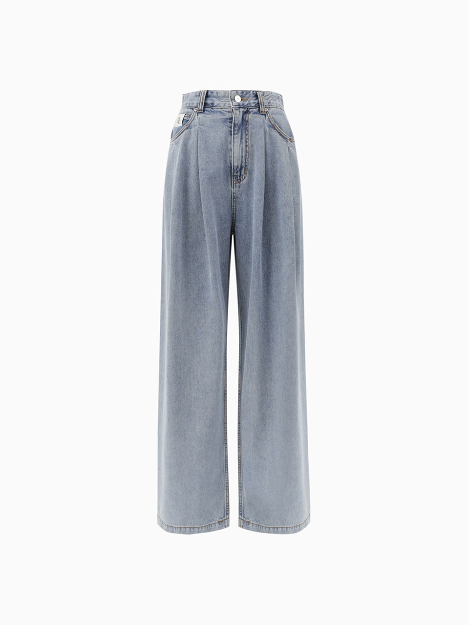 HACIE - EMBROIDERED LOGO TWO-TUCK DENIM PANTS [LIGHT BLUE]